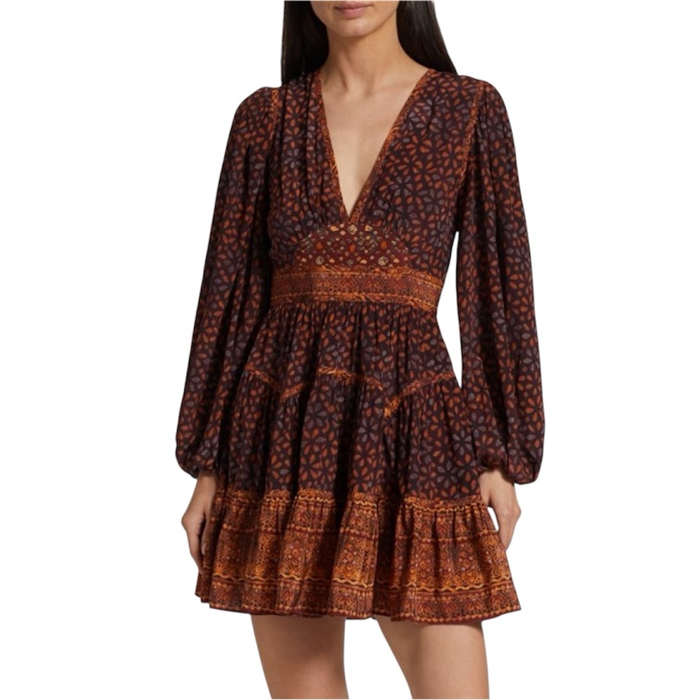 Ulla Johnson Brown and Orange Long Sleeve Dress